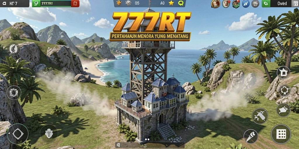 Menampilkan aksi seru dalam permainan Tower Defense 777RT.
