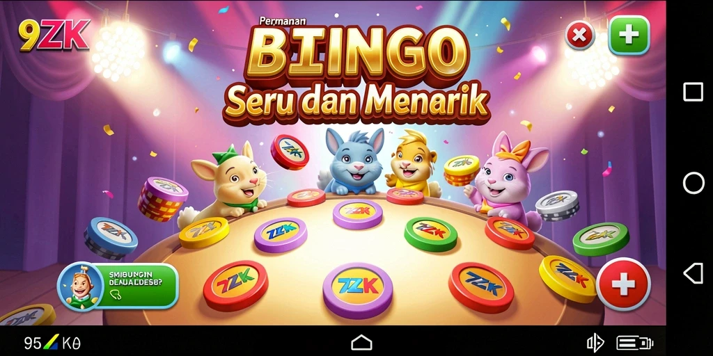 Screenshot gameplay 9ZK menampilkan suasana permainan Bingo yang seru.