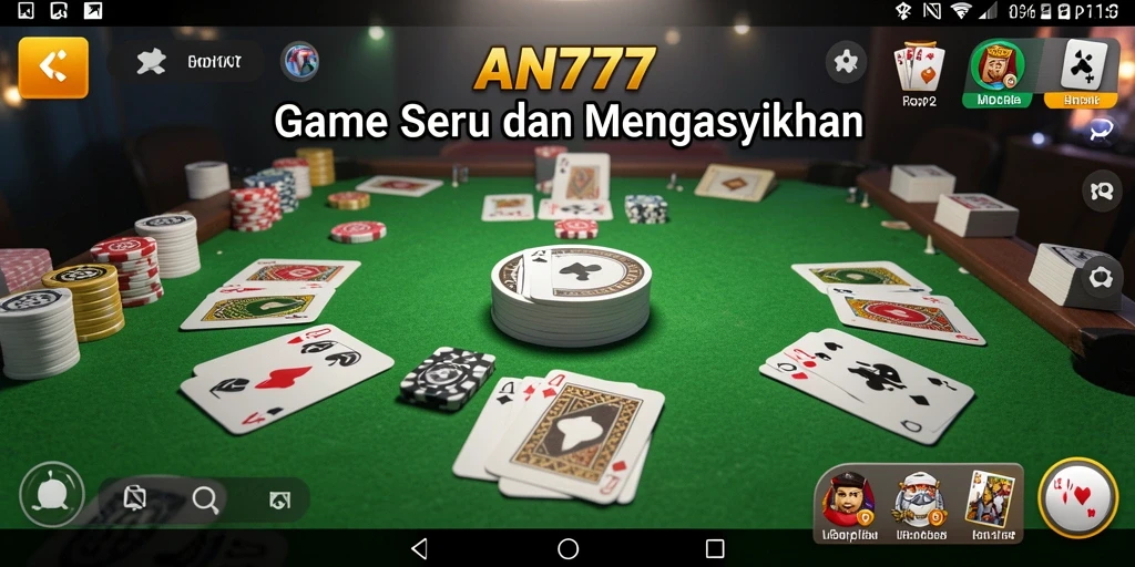 Screenshot AN777 menampilkan gameplay Gaple yang seru dan interaktif.