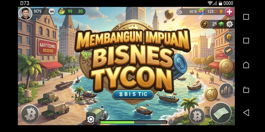 Tampilan gameplay D73 yang menarik dan strategis dalam membangun bisnis.