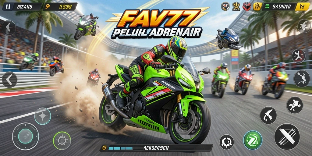 Screenshot FAV77 menampilkan balapan motor yang intens dan menarik.