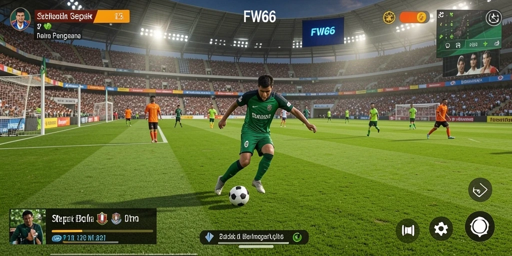Screenshot FW66 menampilkan pertandingan sepak bola yang seru dan intens.