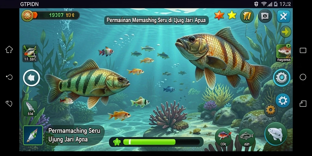 Tampilan gameplay GTPIDN menampilkan momen memancing yang menegangkan.