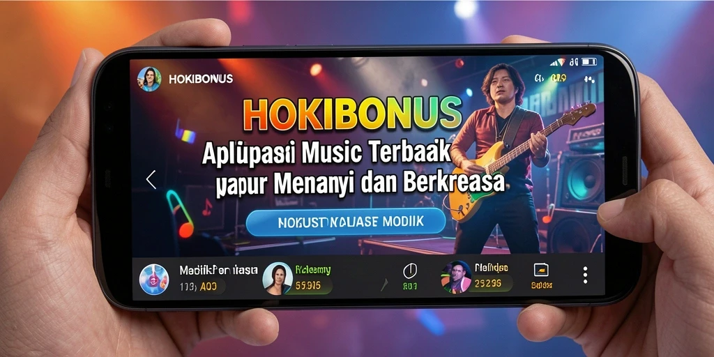 Screenshot HOKIBONUS menampilkan pengguna menikmati fitur karaoke dengan antarmuka yang menarik.