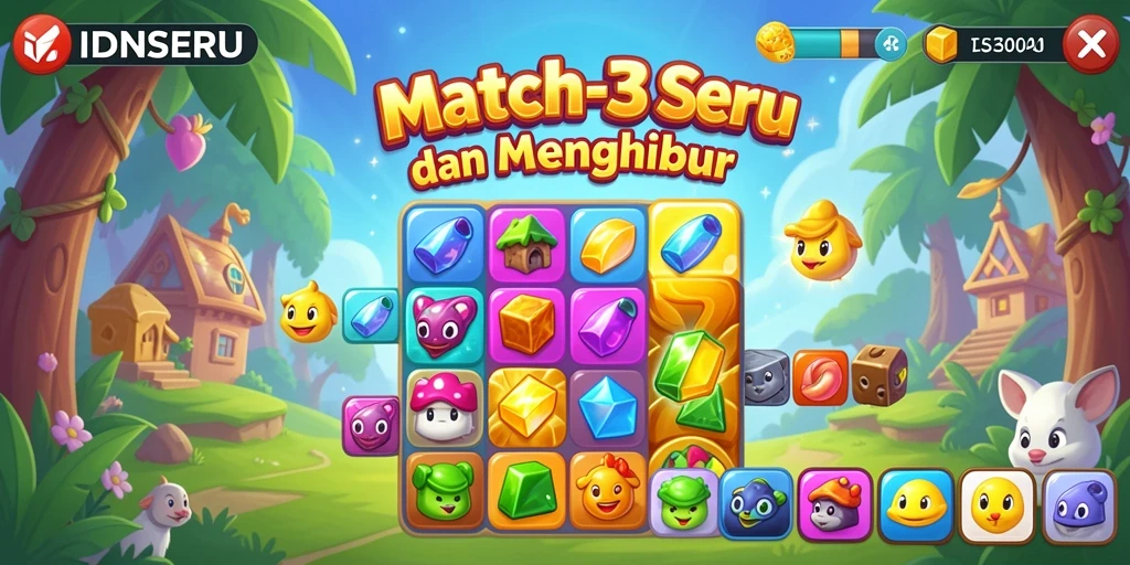 Tampilan gameplay menawan dari IDNSERU dengan aksi Match-3.
