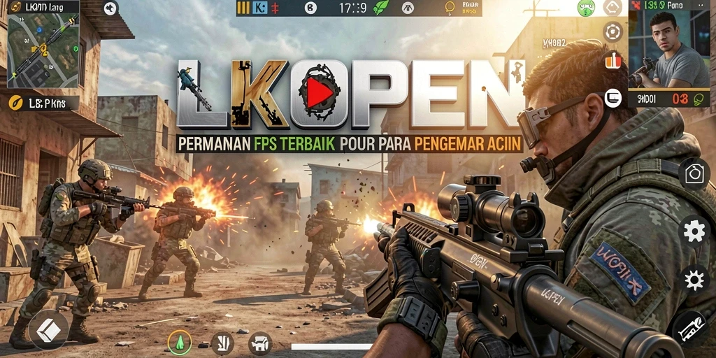 Tangkapan layar utama LKOPEN menampilkan aksi intens dalam pertempuran FPS.