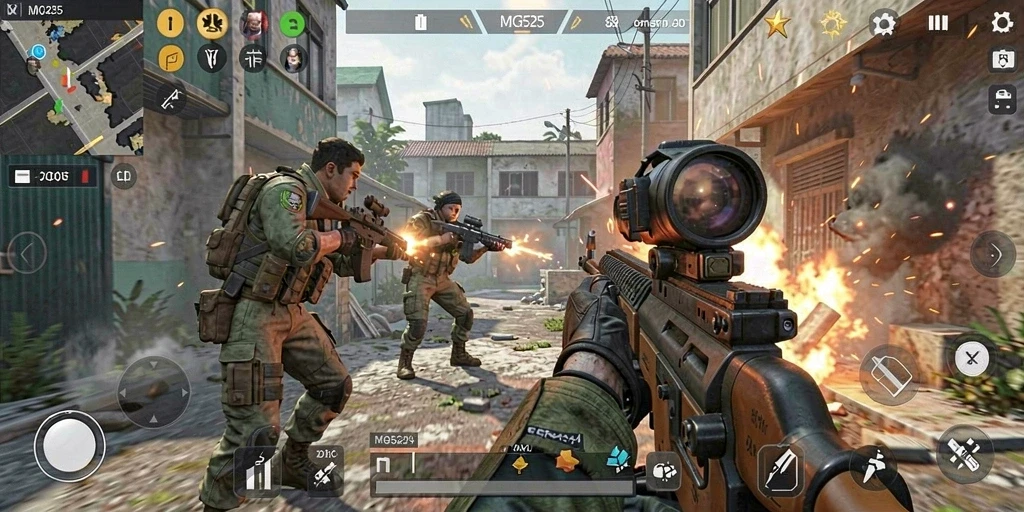 Tampilan aksi mendebarkan dalam gameplay MG525 yang intens.