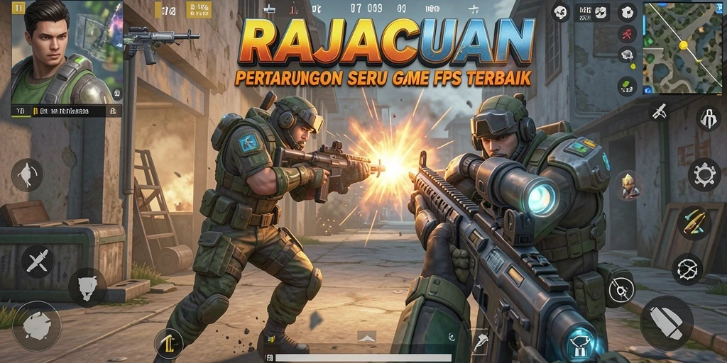 Tampilan menarik dari gameplay RAJACUAN dalam aksi FPS.