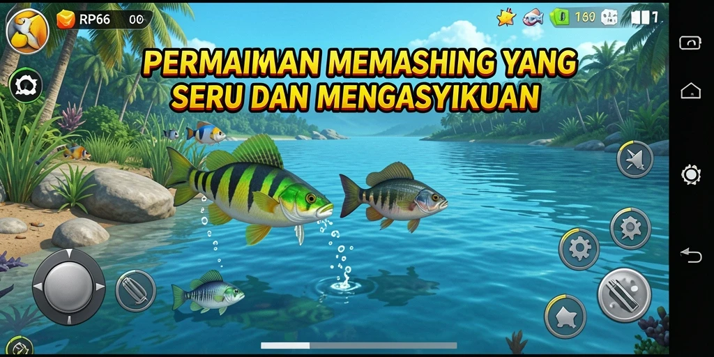 Screenshot gameplay RP66 menampilkan aksi memancing yang mendebarkan.