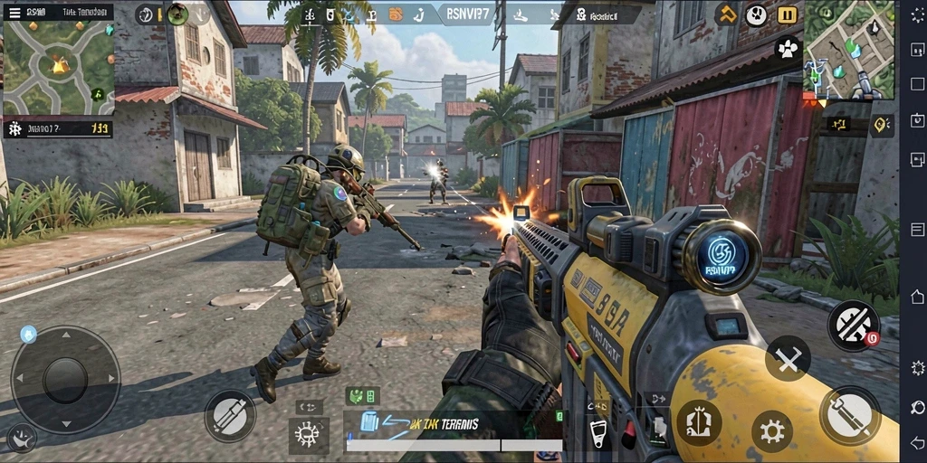 Tampilan gameplay RSNVIP7 menampilkan aksi seru dalam pertempuran TPS.