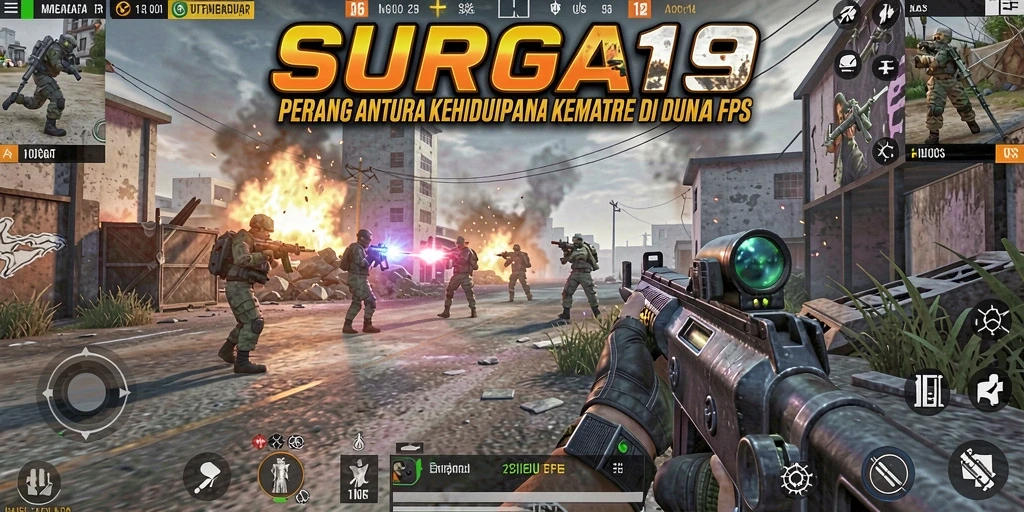 Tampilan gameplay SURGA19 yang mendebarkan dengan aksi tembak menembak.