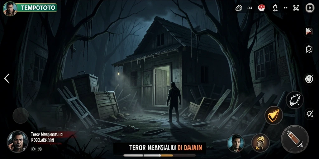 Tangkapan layar TEMPOTOTO yang menunjukkan gameplay seram dan mendebarkan.