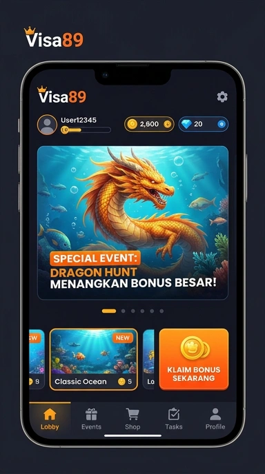 Screenshot aplikasi visa89 menunjukkan berbagai fitur menarik yang ditawarkan.
